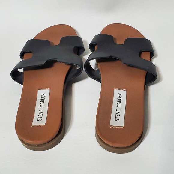 Steve Madden Dariella Black and Brown Slide Sandals Leather Upper Size 6 - Picture 4 of 6